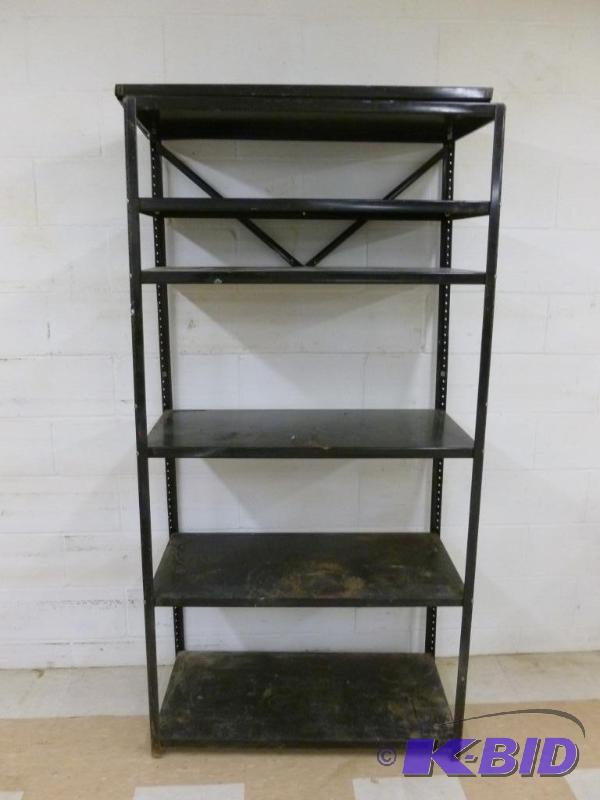lot 44 image: Five tiered metal shop shelf, measures 18&quo...