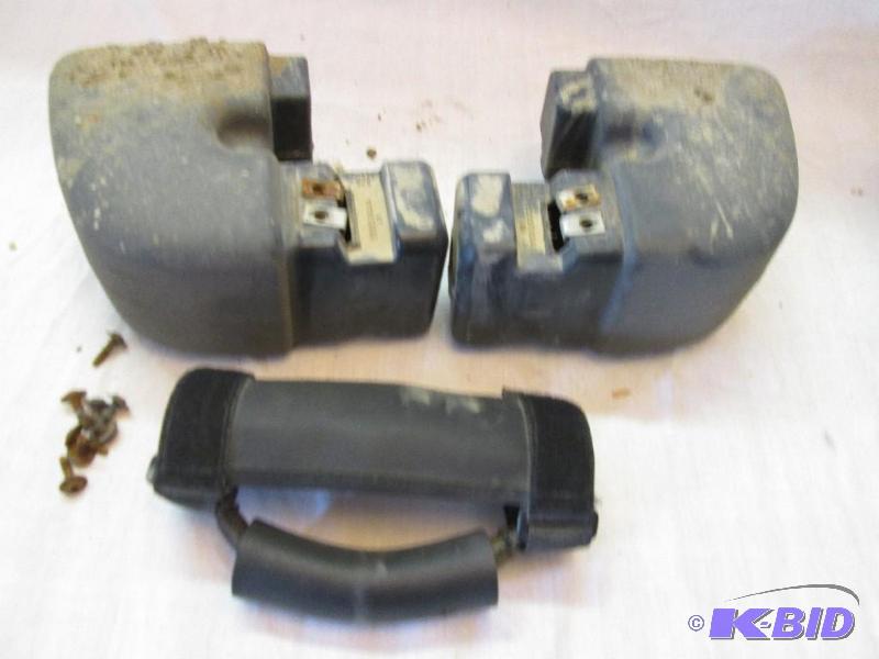 lot 10 image: Pair of Jeep bumper end caps and a Velcro han...