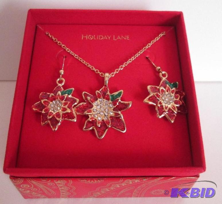 lot 106 image: Macysholiday lane- poinstettia necalace and m...