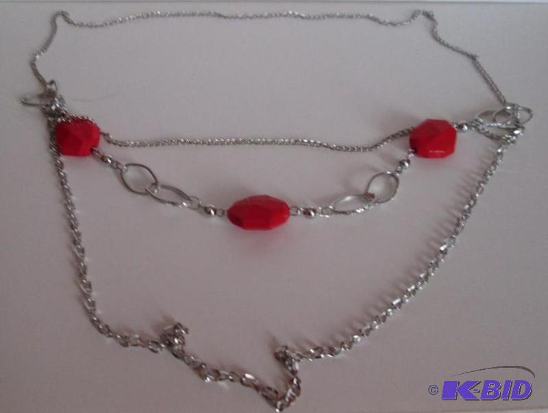 lot 131 image: red and sliver beaded necklace...