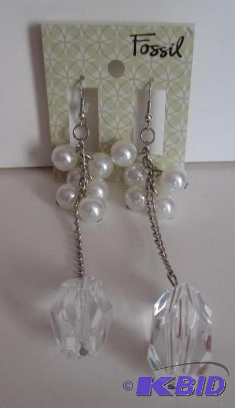 lot 141 image: Fossil pearl beaded earrings Retail price $3...