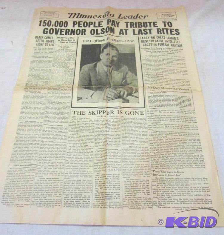 lot 53 image: Minnesota Leader Governor Olsen last rites he...