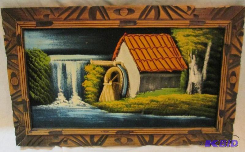lot 76 image: framed felt painted picture of waterfall and ...