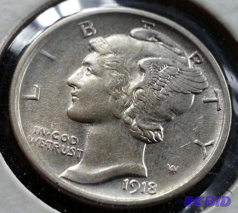 lot 23 image: 1918-D Mercury Dime Sharp Details