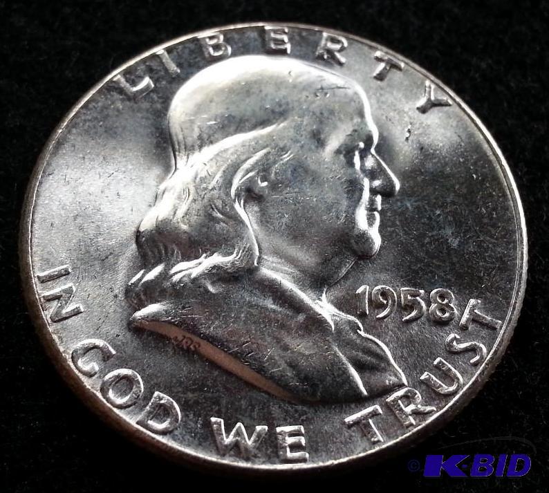 lot 32 image: 1958 Franklin Silver Half Dollar Higher Grade