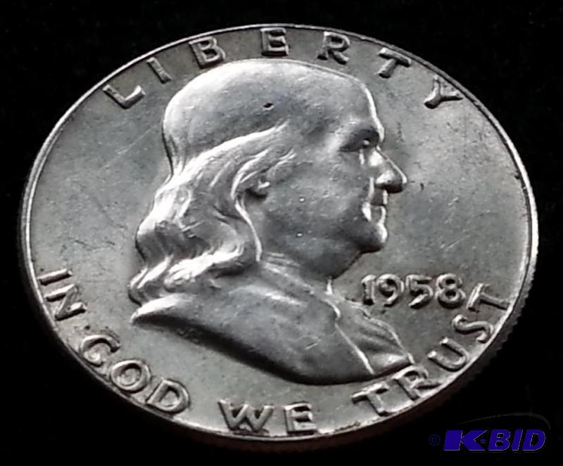 lot 33 image: 1958 Franklin Silver Half Dollar Higher Grade