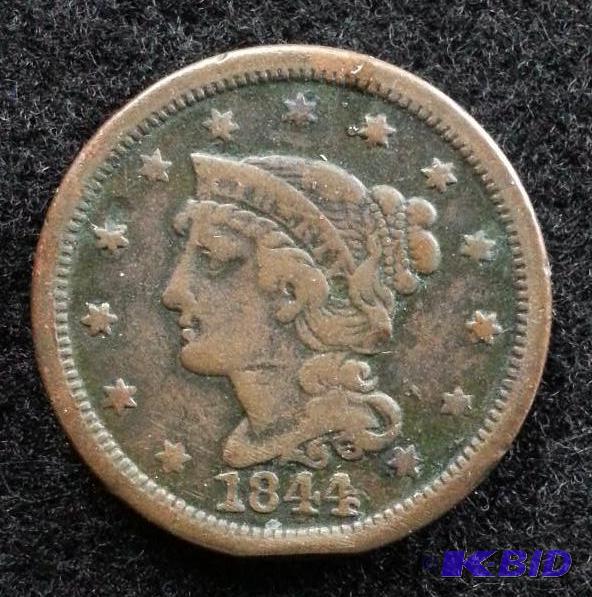 lot 37 image: 1844 Copper Braided Hair Large Cent