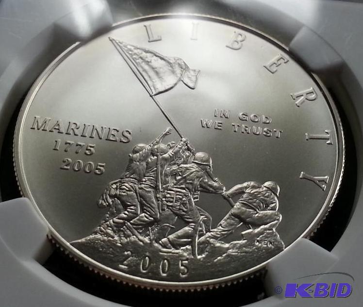 lot 8 image: 2005-P Marine Corps Commemorative Silver Dollar