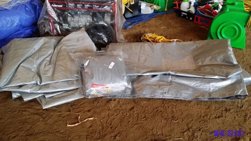 lot 37 image: Lot of 3 Contractor Grade 16 x 24 Gray Tarps, 1 NIP