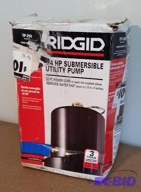 lot 33 image: RIDGID 14 HP Submersible Utility Pump.  Used Customer Return.  Tested Works