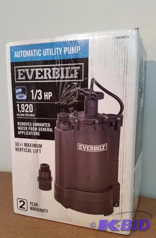 lot 36 image: Everbilt Automatic Utility Pump 13 HP - 1,920 Gals Per Hour.  Multi-purpose Pump.  Used Customer Return.  Tested Works