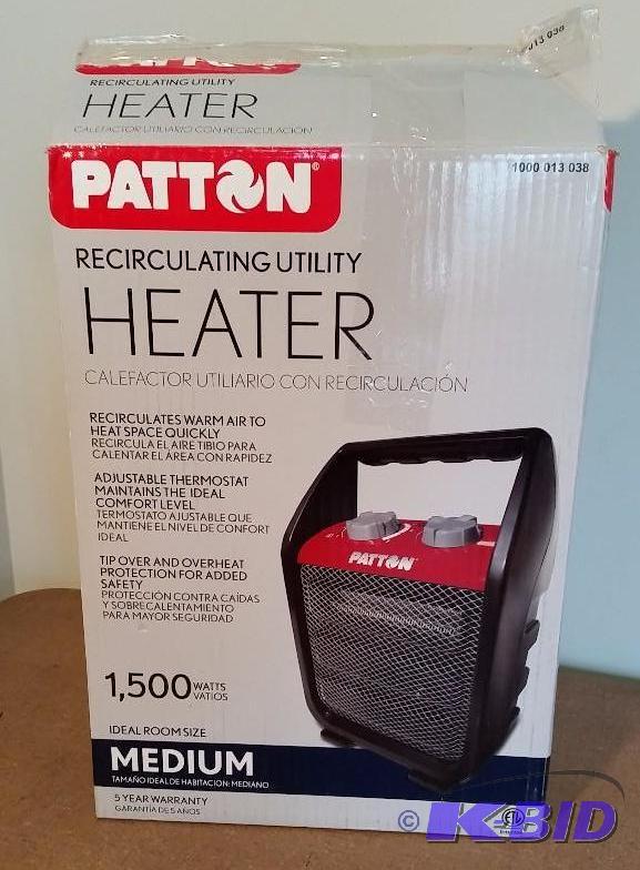 lot 43 image: Patton 1500 Watt Recirculating Portable Utility Heater. Used out of Box. Tested Works