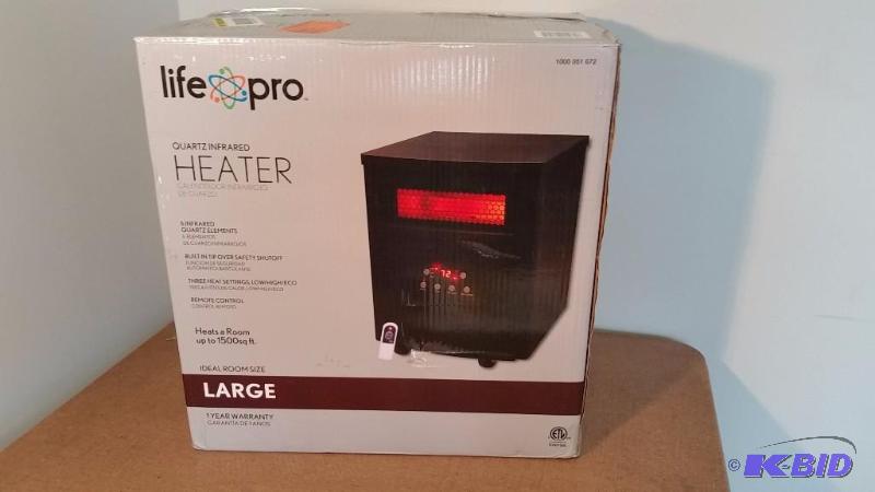 lot 45 image: Life Pro Series 1500 Watt 6 Element Electric Infrared Heater Classic Black Metal Cabinet. NIB TESTED