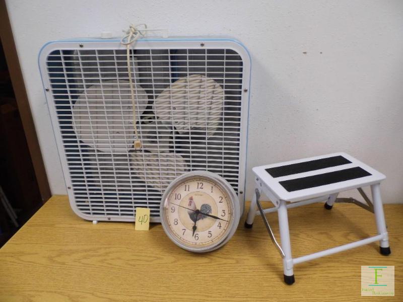 Fan, Clock & Stool