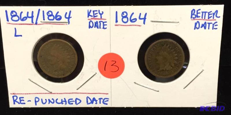 18641864-L Key Date Re-punched Date and 1864 Better Date Indian Head Cents