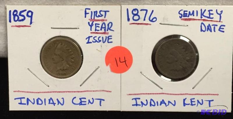 1859 First Year Issue and 1876 Semi Key Indian Head Cents