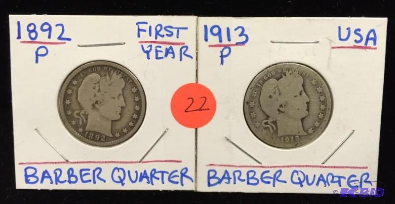 1892 First Year Issue and 1913 Barber Quarters