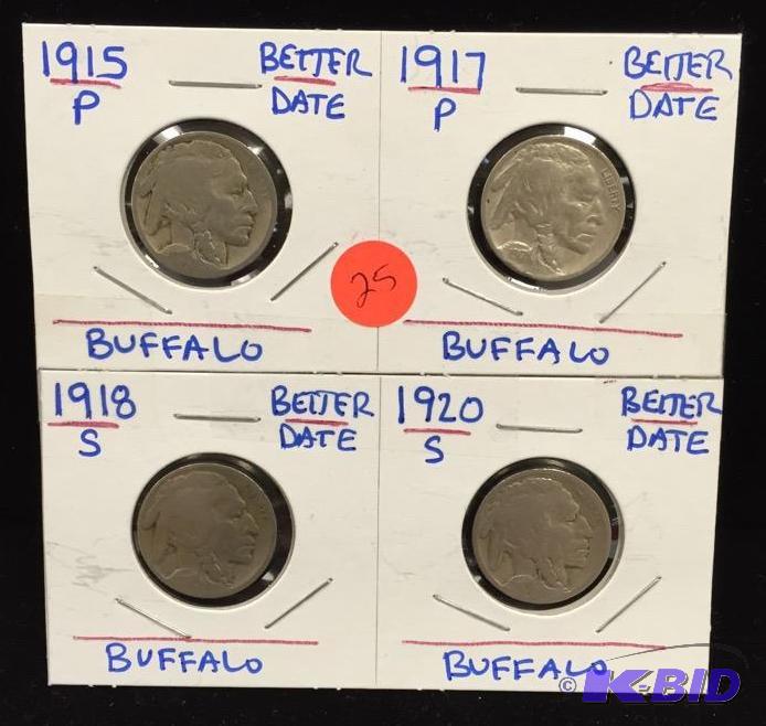 4 Better Date Buffalo Nickels 1915-P, 1917-P 1918-S 1920-S