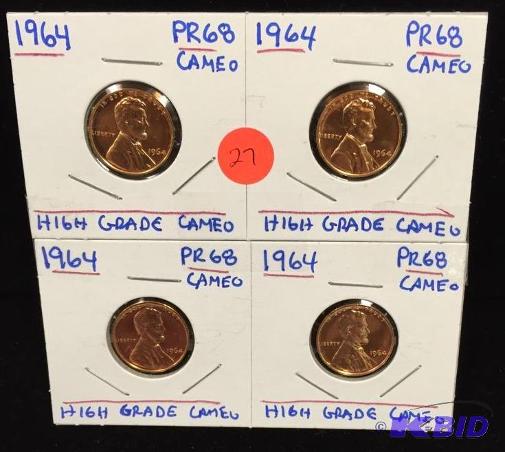 4 1964 Proof Lincoln Cents All Proof 68 Cameo Super Fresh Blast Red