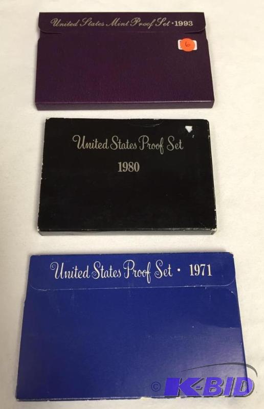 1971-S Proof Set with Cameo Half, 1980-S Proof Set and 1993-S Proof Set
