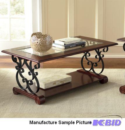 lot 108 image: Glass Top Iron Scroll Coffee Table - Composit...