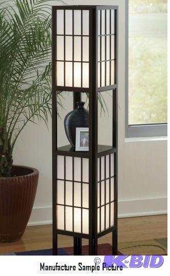 lot 161 image: Shoji Lamp - Has Black Wood Frame - Light dif...