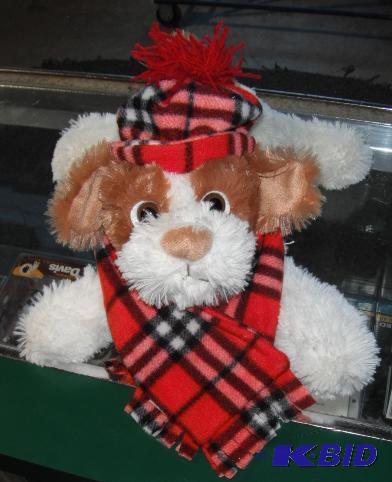 lot 162 image: Dog Plush Toy - Has red beret and a personali...