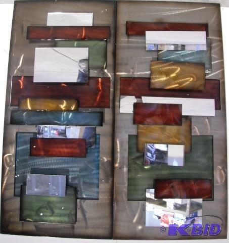 lot 21 image: Set of Two Abstract Wall Art Panels - Colorfu...