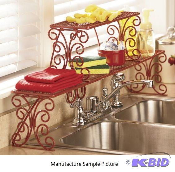 lot 27 image: Red Scrolled Two Tier Over the Sink Shelf -&n...