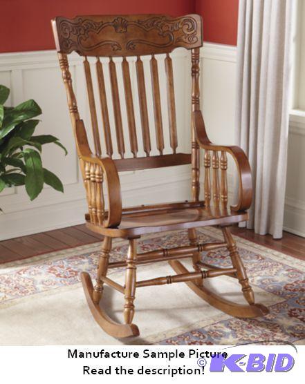 lot 57 image: Carved Classic Rocking Chair - Spindles, bent...