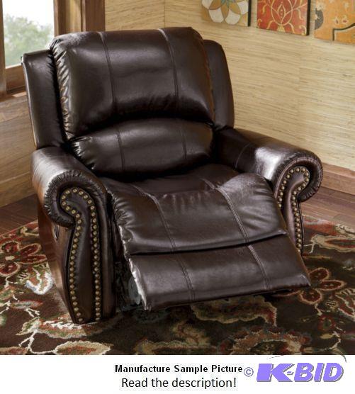 lot 73 image: Brown Like Leather Nailhead Recliner Chair - ...