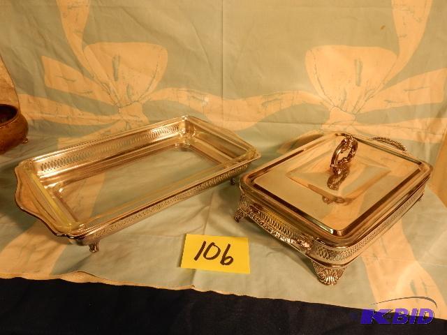 2 Casseroles and Caddys.. Silver Plate and glass