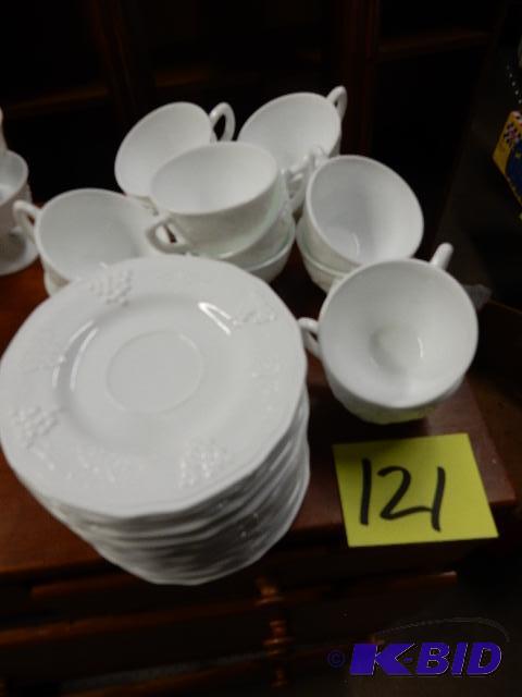 Milk Glass, Coffee Cups and Saucers