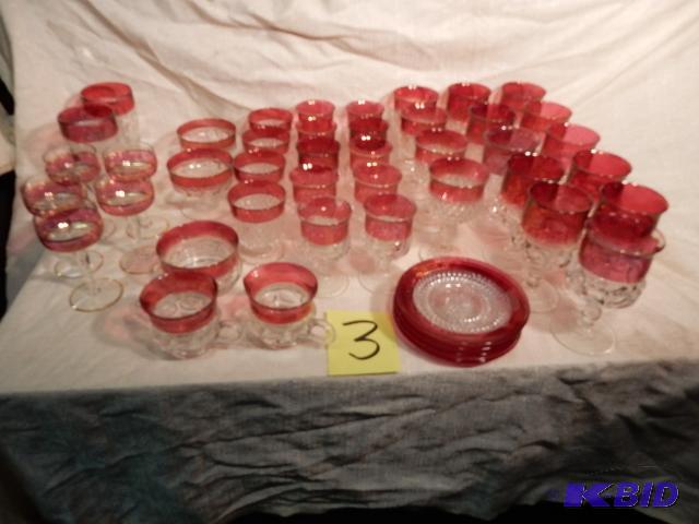 41 Pieces Cranberry Flashed Glassware