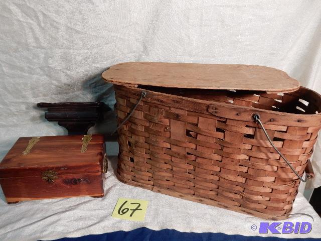 Vintage Picnic Basket, Cedar Box, Solid Wood Sconce