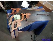4 vintage Hand Saws, 2 Squares