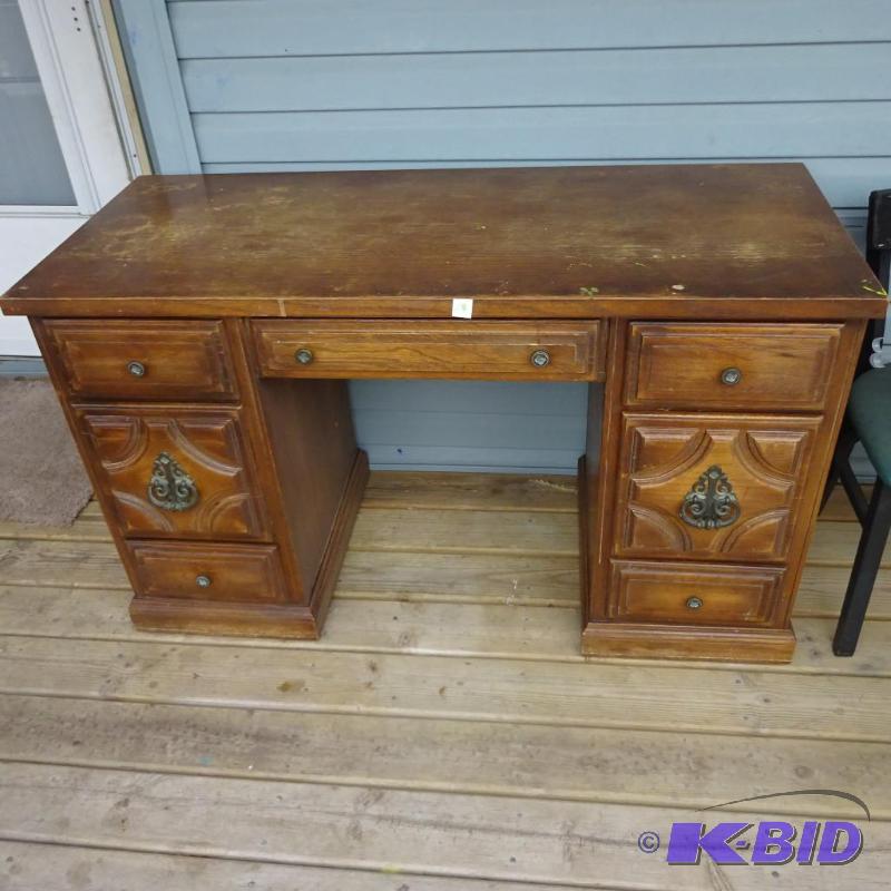 Vintage wood desk. 7 drawer. Needs some refin...