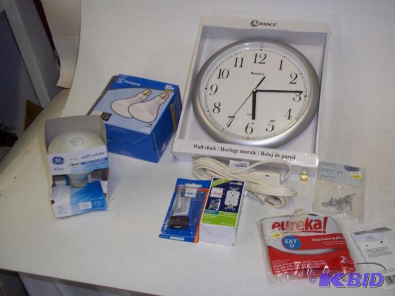 Clock, light bulbs, and electrical parts...