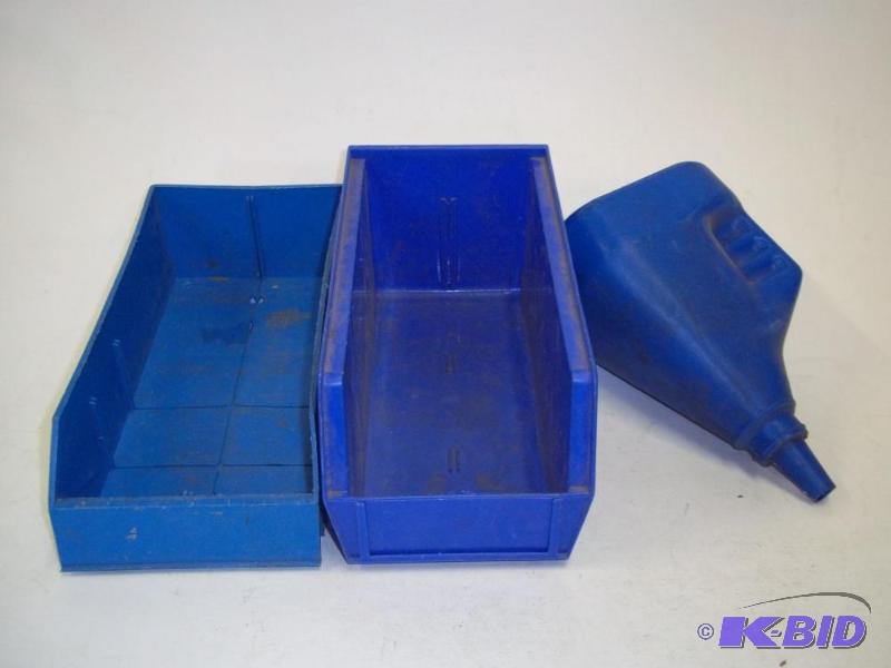 Plastic parts bins and funnel...