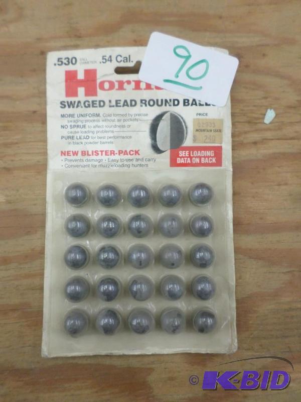 lot 90 image: Hornady 25-Pack Of .54-Caliber Lead Balls...