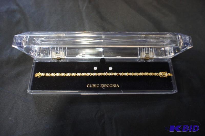 New Goldtone CZ Bracelet &amp Earrings Set -...