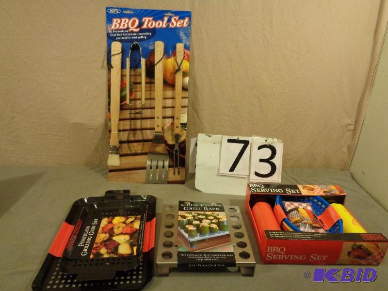 New Display Model BBQ Tool Set, Porcelain Gri...