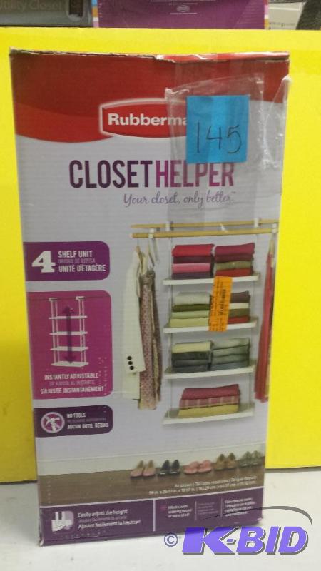 lot 145 image: Rubbermaid Closet Helper 4 Shelf Unit