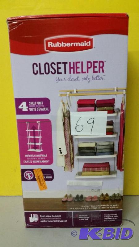 lot 69 image: Rubbermaid Closet Helper 4 Shelf Unit
