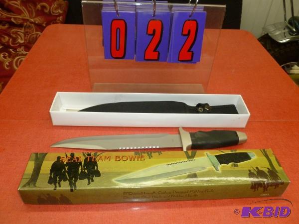 lot 22 image: 15" Seal team bowie knife. New in the bo...