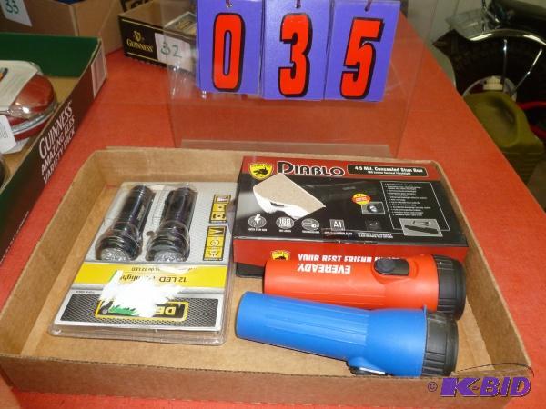 lot 35 image: Flat of flashlights and misc as shown. Terms....