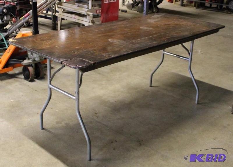 6 Ft Long Banquet Table Wood Top And Steel Le...