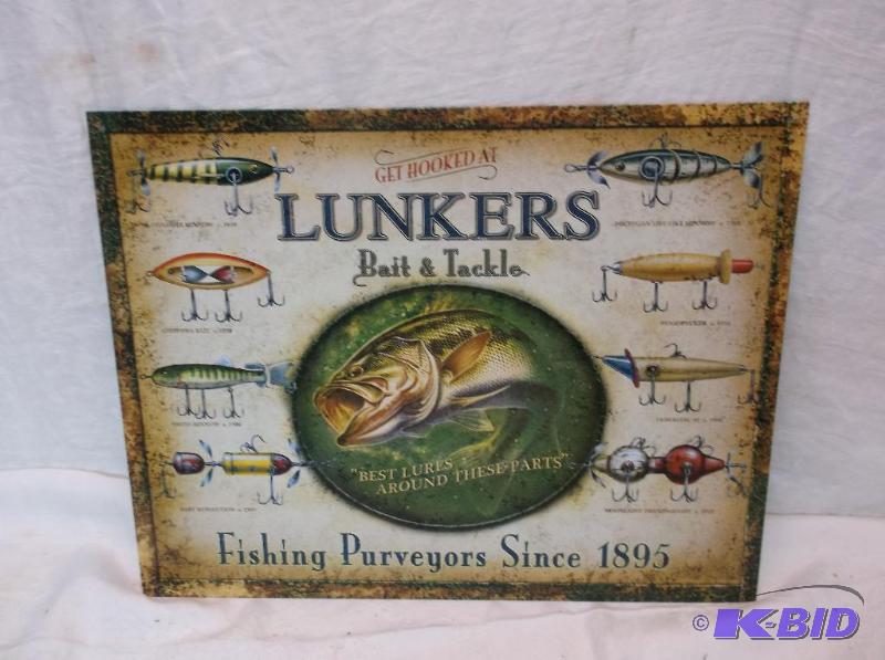 lot 116 image: Lunkers Bait & Tackle sign measuring 12 1...
