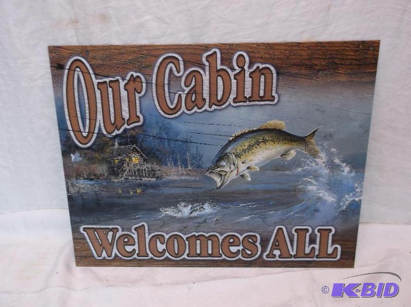 lot 118 image: Our Cabin Welcomes All sign measuring 16"...