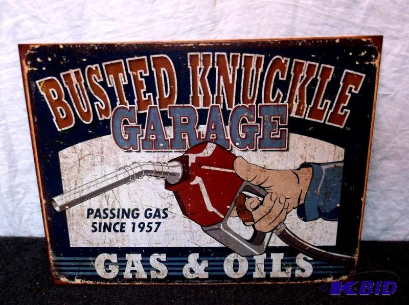lot 13 image: Collectable Busted Knuckle Garage sign measur...